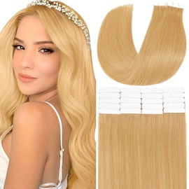 Anrosa Tape In Extensions Real Remi Remy Human Hair Extensions Tape in 50g 20pcs Skin Weft Tape Attached Invisible Seamless Strawberry Honey Caramel Blonde Color 18 Inch