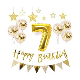 Happy Birthday Balloons, 7th Birthday Balloons, Aluminum, Numbers (7), Children's Birthday Party, Luxurious, Birthday Decoration, Gold (yj-a07)