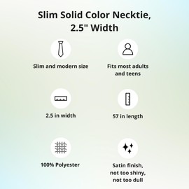 tiemart Slim 2.5" Width Solid Color Necktie (Quartz)
