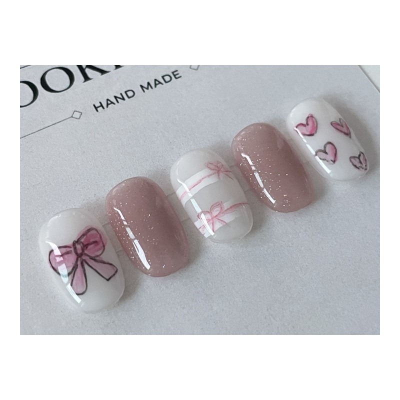 ⭐️ [Heart Bean Pink Magnet Ribbon Nail] ⭐️ - Middle