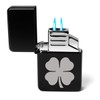 ROLYAD Dual Flame Torch Lighter 4 Leaf Clover Shamrock (Black)