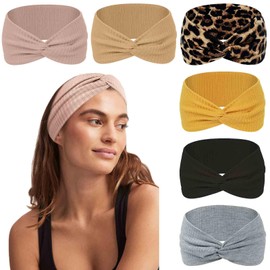 PROPOG Pack of 6 Women's Hair Bands, Elastic Headband, Women's Non-Slip Leopard Print Hair Bands, Women's Soft Headscarf, Headband, Wide Hair Accessories for Yoga, Sports, Running, Exercise
