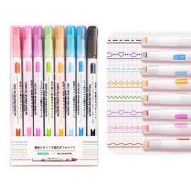 VitalBloom Curve Pen, Water Based Pen, 6 Types, 8 Colors, Dual Tip, Color Pen, Water-Based Pen, Roller Stamp Pen, Writing Tool, Double-End, Quick Drying, Durable, Comfortable to Write, Convenient