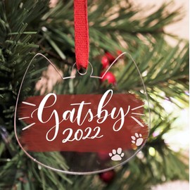 UNIQOOO 3 1/4 Clear Meowy Cat Acrylic Christmas Ornament 2023, DIY Blank Christmas Bauble Tree Decoration, Stocking Name Tag, Tags, Momento, 4mm Extra Thick, Pack 20
