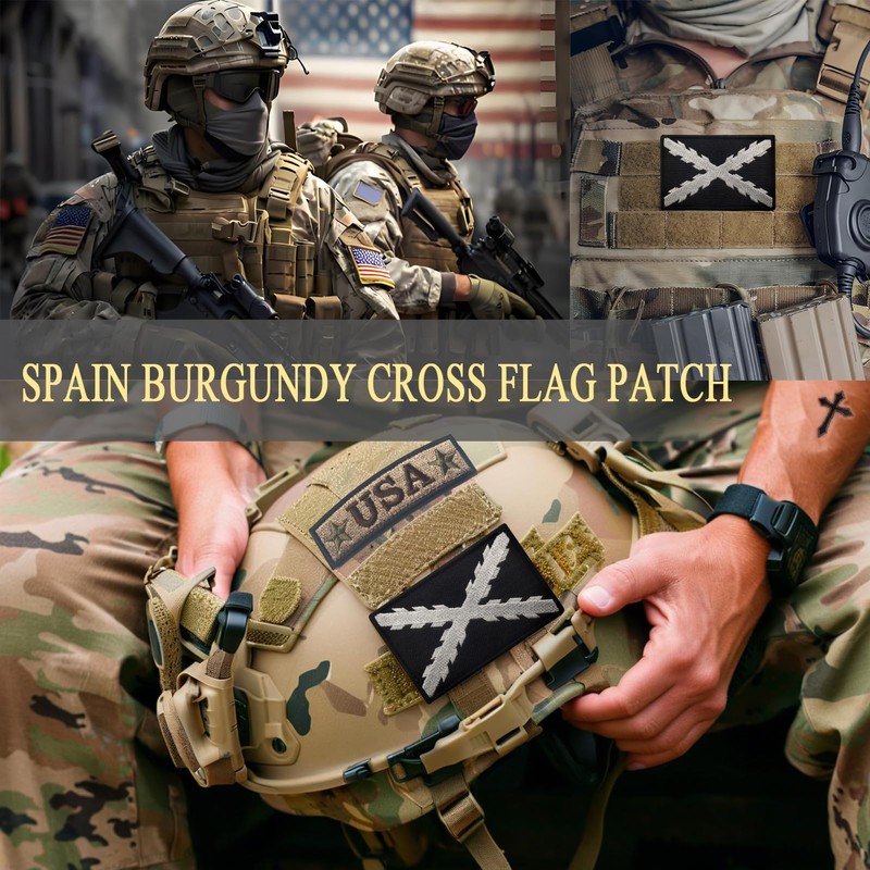 2PCS Spain Burgundy Cross Flag Patch Embroidered Morale Patch Military