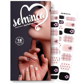SEMINCA Semi Cured Gel Nail Strips-Variety Press on Nails Set Floral Print, Polka Dot & Minimalist Design, Short Almond Semi Gel Nails, French Manicure Alternative(Floral Fantasy）