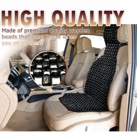 VaygWay Beaded Seat Cushion Car Driver Seat Cover with Durable & Double Strung Natural Wood Beads- Cooling Comfort Ventilated Massaging Support Cushion for Auto Cars -1 Pack Black