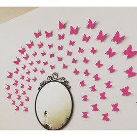 Jaamso Royals '3D Butterflies' Wall Stickers (Vinyl, 70 cm x 0.1 cm x 70 cm, Dark Pink, Set of 60)