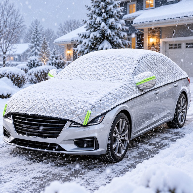 Quilted Car Snow Cover for Outdoor Parking – Silver Protective