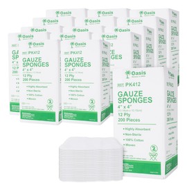 4 x 4 inch Gauze Sponges, 100% Cotton, 12-Ply Woven Non-Sterile Gauze, 3000 Pc (15 Packs of 200)