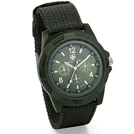 JewelryWe Mens Military Army Pilot Aviator Style Outdoor Sports Watch Fabric Canvas Strap Wristwatch (ArmyGreen Dial)