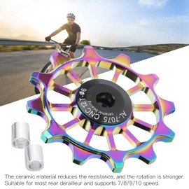 12T Bicycle Front Derailleur Roller, Aluminium Alloy Bicycle Guide Wheel Shift Roller with Ceramic Bearing for Mountain Bike