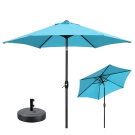 GDY 9' Patio Umbrella Outdoor with Tilt and Crank, Table Umbrella and Umbrella Base (Blue)