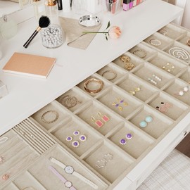 VEELIKE Beige Crushed Velvet Flocking Liner Self Adhesive Felt Fabric 15.7''x118'' Soft Velvet Drawer Liner for Dresser Jewelry Box Art Crafts DIY Project Peel and Stick Beige Fabric Wallpaper Roll