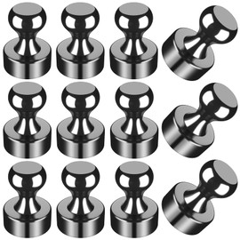 WUDIME 12Pcs Black Fridge Magnet Refrigerator Magnets, Whiteboard Magnets, Fridge Magnets Adults, Magnets Fridge, Small Strong Magnet for Whiteboard, Locker, Map, Kitchen, Office, School
