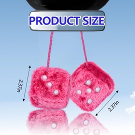 Wogomz 2PCS Fuzzy Dice for Car Rear View Mirror with Suction Cup, 2.37" Retro Plush Dice Auto Decoration for Mirror, Cute Classic Mirrors Dice, Universal Rearview Hanging Ornament (Rose Red)
