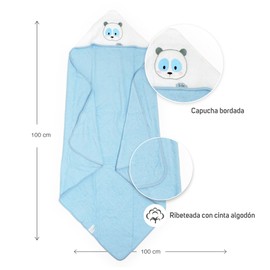 Ti TIN Baby Bathrobe with Hood, 100 x 100 cm, 100% Cotton (Terry Fabric), Soft and Absorbent Baby Towel, Hood with Panda Bear in Blue