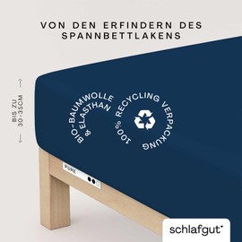 Schlafgut Pure Fitted Sheet 120 x 200 cm to 130 x 220 cm - 95% Organic Cotton, 5% Elastane, Oeko-Tex Certified, Blue Deep, Mattress Height up to 35 cm