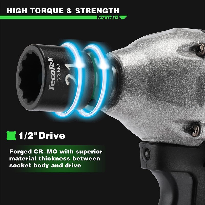 TecoTek 26 Pieces 1/2-Inch Drive Shallow 12-Point Metric Impact Socket
