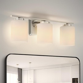 ASD 3-Light Wall Mount Vanity Lighting Fixture | 60W E26 Socket 120V | Dimmable, LED/CFL/Incandescent Bulbs Compatible, ETL Listed | Bathroom Over Sink Sconce, Long Bath Frosted Lamp | Nickel