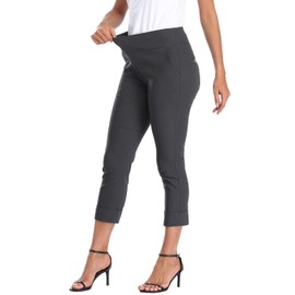 HDE Pull On Capri Pants for Women with Pockets Elastic Waist Cropped Work Pants Charcoal - M