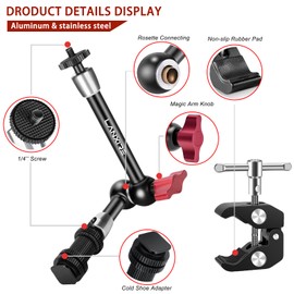 Lanxire 9 Inch Adjustable Magic Arm with Super Clamp and Cold Shoe Adapter - Compatible Photography Accessories - Max Load 4.4lb/2kg