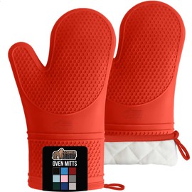 GORILLA GRIP BPA-Free Soft Silicone Oven Mitts, Heat Resistant and Waterproof Cooking Gloves, Thick Cotton Lining, Flexible Gripping for Baking Grilling, Kitchen Potholders Set of 2, 12.5x8.3, Coral