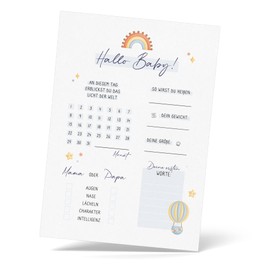 The holy fox® Babyshower Guessing Game - Cards with Rainbow in Light Blue to Fill in - Baby Tips for Baby Shower & Gender Reveal Celebration