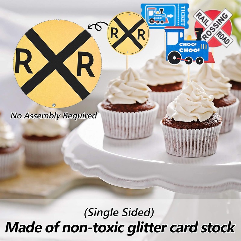 48 Pieces Railroad Party Crossing Decoration Railroad Train Crossing Cupcake