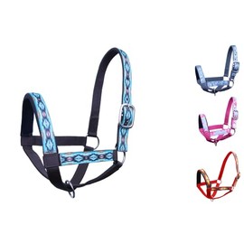 Tahoe Tack Nylon Overlay Sheep and Goat Halter with Padded Noseband - 6 Month Warranty (Blue Aztec, Small Sheep/Goat)