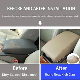 GDGZJJD Leather Car Center Console & Armrest Cover, Fit for Toyota Camry 2006 2007 2008 2009 2010 2011, Anti-Scratch Protection for Automotive Interior Accessories (Beige)