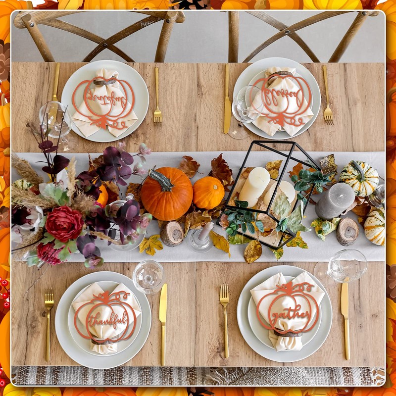 12 Pieces Thanksgiving Pumpkin Tabletop Wood Cutouts with Thankful Grateful