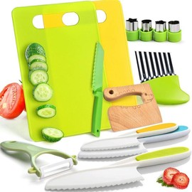 Montessori Kitchen Tools for Toddlers 13 Pcs Safe Cooking Set with Knife, Cutting Boards, Sandwich Cutter & Peeler for Real Cooking - Color: 13 PCS