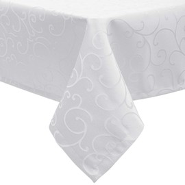 Eugad e771 Ornamental Damask Tablecloth - Silky Gloss Curly / Circular Elegant Design with Hem - Washable and Non-Iron - Choice of Sizes and Colours, 130x220 cm