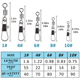 350Pcs Fishing Swivel with Interlock Snap Kit, Fishing Rolling Swivel with Safety Snap Lure Line Connector Solid Rings Fishing Tackle Box