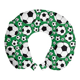 Ambesonne Soccer Travel Pillow Neck Rest, Various Sizes Footballs Pattern Active Lifestyle Popular Sport from Europe, Memory Foam Traveling Accessory for Airplane and Car, 12", White and Black