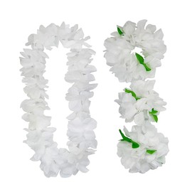 YIKANGHENG 4 Pcs White Artificial Flowers, Hawaiian Leis for Party, Graduation Party, Photo Prop in Home and Outdoors (White)