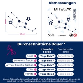 Tattwo.me 2 Week Waterproof Temporary Plant Tattoos - The Constellation Virgo - EU Compliance - Vegetable Ink - Tattoo Pad Size: 5 x 5cm (P0914)