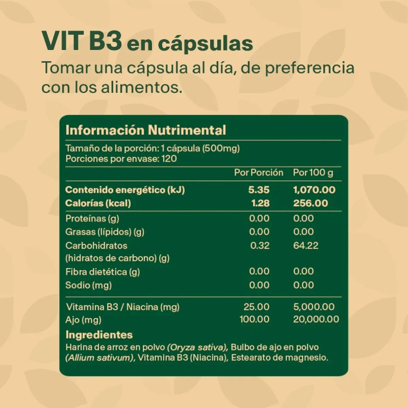 Vitalbotanics Niacina Vitamina B3 Con 120 Capsulas De 500mg Sabor