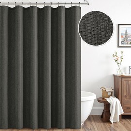 ANRODUO Extra Long Linen Shower Curtain, 84 Inch Fabric Shower Curtain Set with 12 Metal Hooks, Waterproof & Heavy Duty Polyester, Button Hole Design, Machine Washable for Bathroom, 72 x 84, Dark Grey