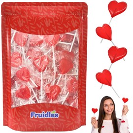 Fruidles Valentine's Heart Lollipops Candy, Red Heart Shaped Hard Candy Lollipop Suckers, Individually Wrapped, 12g Lollipop (2 Pounds)