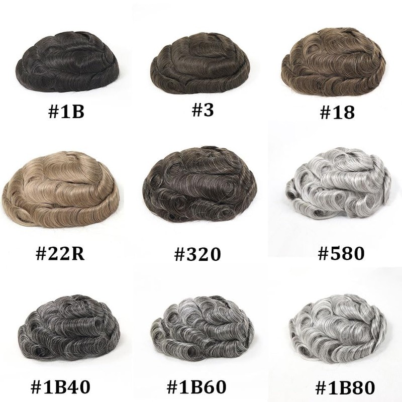 Lavishairs 0.06-0.08mm Full PU Men Toupee Human Hair Prothesis Men's