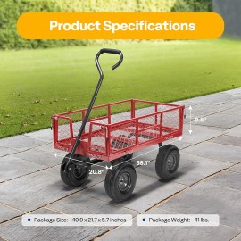 Unbranded 880 Lbs Garden Carts Yard Mesh Wagon Lawn Utility Cart Outdoor Steel Heavy Duty - Red