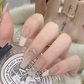 Nail Tip, Long, 24 Pieces, Nail Tip, Milky White, Gradient, Skin Color, Popular, Japanese Style, Cute, Simple, Fashionable Party, Nail Tip, Autumn, Spring, Summer, Bridesmaids, Glossy, Coming of Age