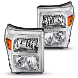 SOCKIR Headlight Assembly Set for 2011-2016 Ford F-250 F-350 F-450 F-550 Super Duty Passenger and Driver Side (Chrome Housing with Amber Reflector)