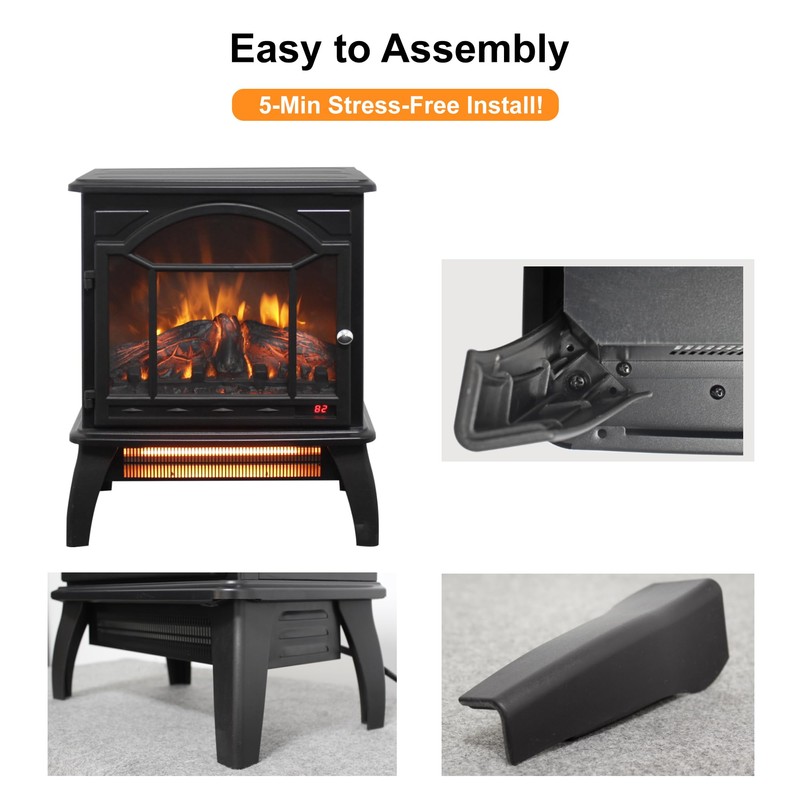 Innoflame 18" Electric Fireplace Stove, Freestanding Fireplaces Heater with Realistic