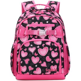 Sawkig Cute Girls Backpack for School Kids Kindergarten Heart Backpack for Girls 4-6 (Pink Heart)
