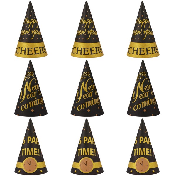 VALICLUD Happy New Years Hats, 9 Black and Gold New Years Eve Party Hats| Happy New Year Decorations 2023| New Years Eve Party Decorations, New Year Party Hats, NYE Decorations 2023