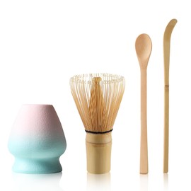 Set of 4 Matcha Tea Set Matcha Whisk and Whisk Holder Matcha Spoon, Matcha Kit Matcha Ceremony Accessory(Pink-White)