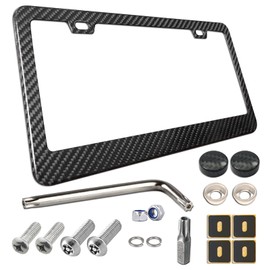 BGGTMO Carbon Fiber License Plate Frame - 100% Real Carbon Fiber Overlays Stainless Steel License Plate Frames | Stainless Steel Anti-Theft License Plate Screws | 1PC Black Gloss Plate Frame